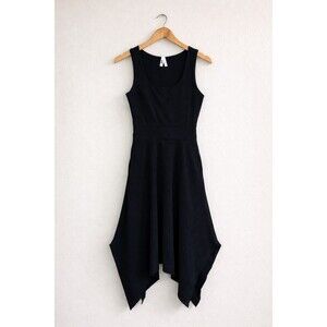 Pact Black Midi Dress Small Organic Cotton Sleeveless Pockets Minimalist Flowy